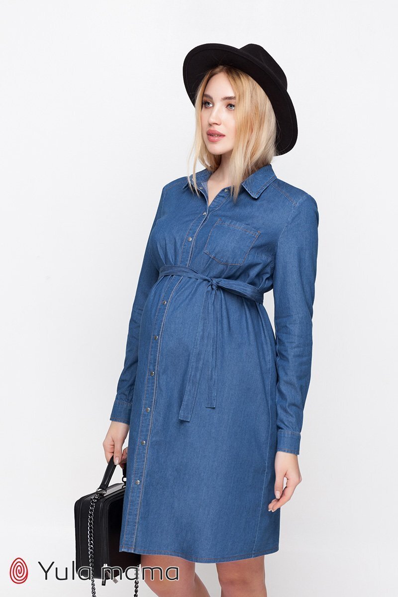 Платье-рубашка для беременных и кормящих Vero джинсово-синий