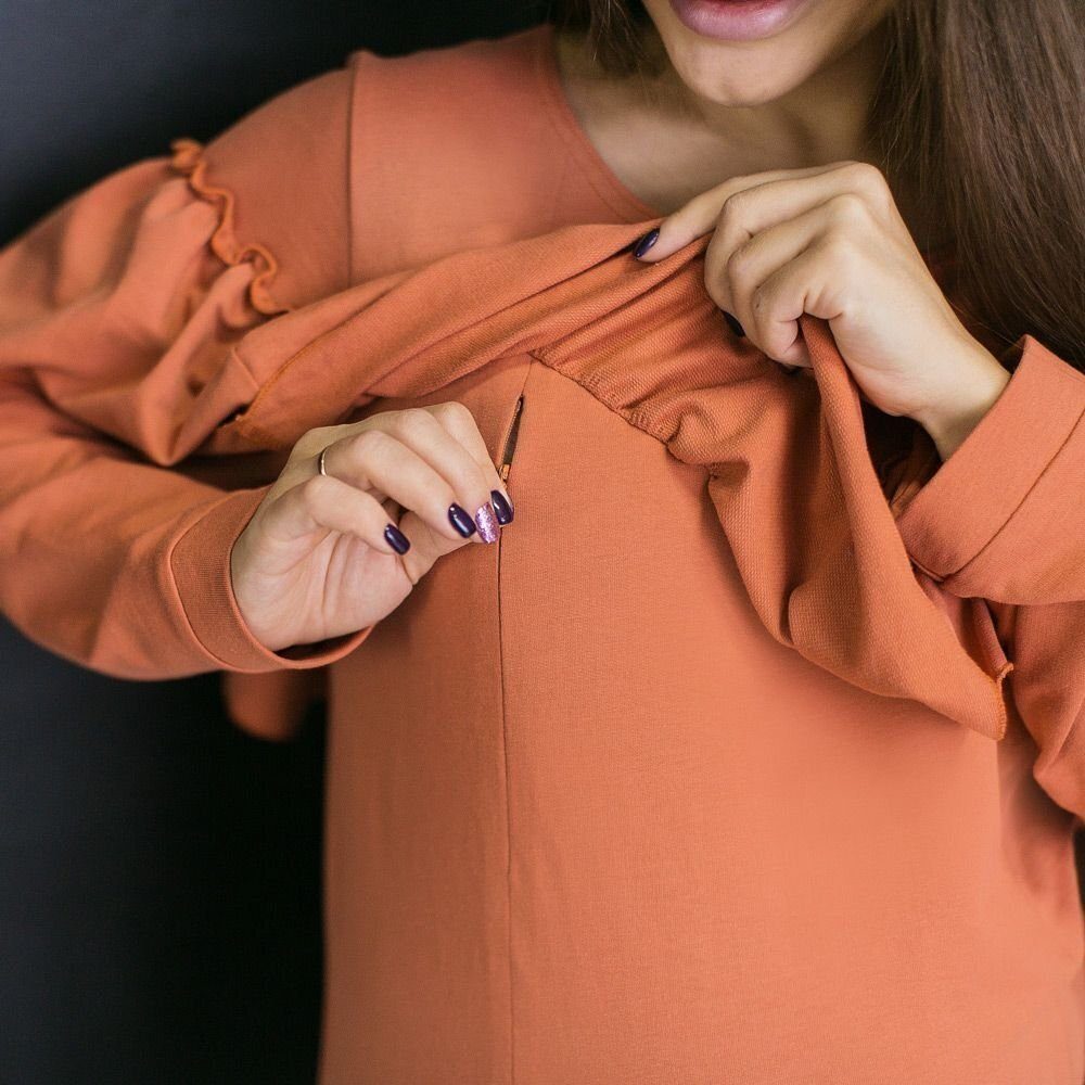 Свитшот с рюшами для беременных и кормящих Терракот