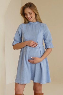 Муслиновое платье для беременных и кормящих 4501746 голубой