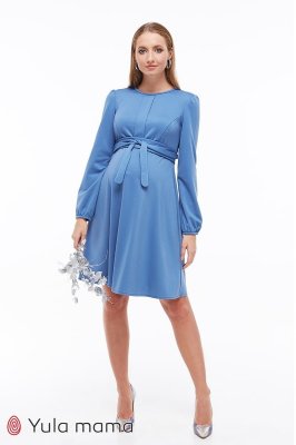 Платье-колокольчик для беременных и кормящих Shante темно-голубое