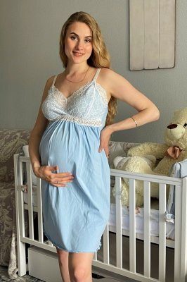 Ночная рубашка для беременных и кормления 2066 1227 голубая