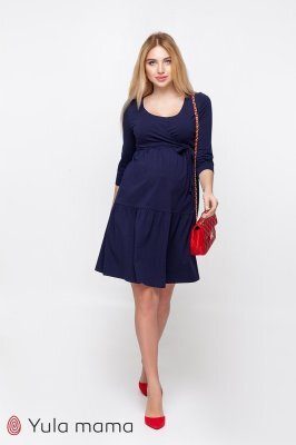 Нарядное платье для беременных и кормящих Tara темно-синее