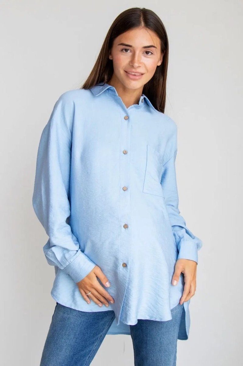 Рубашка для беременных oversize 2101711 голубая