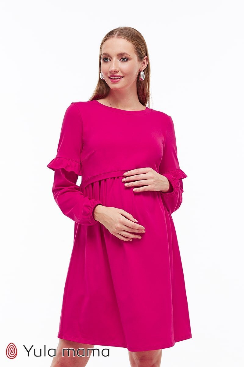 Платье с оборками для беременных и кормящих MIRION малиновое