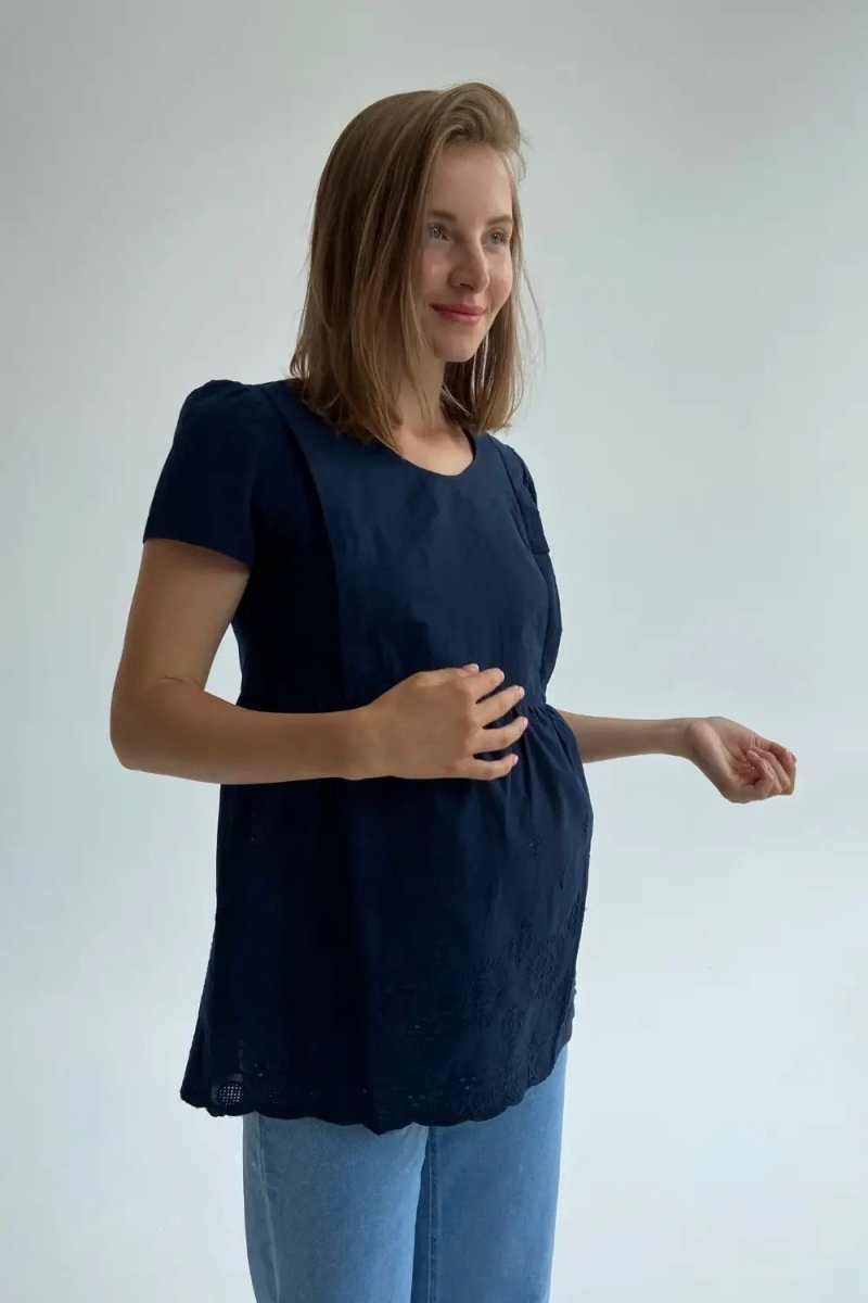 Блуза для беременных и кормящих 3093074 темно-синяя