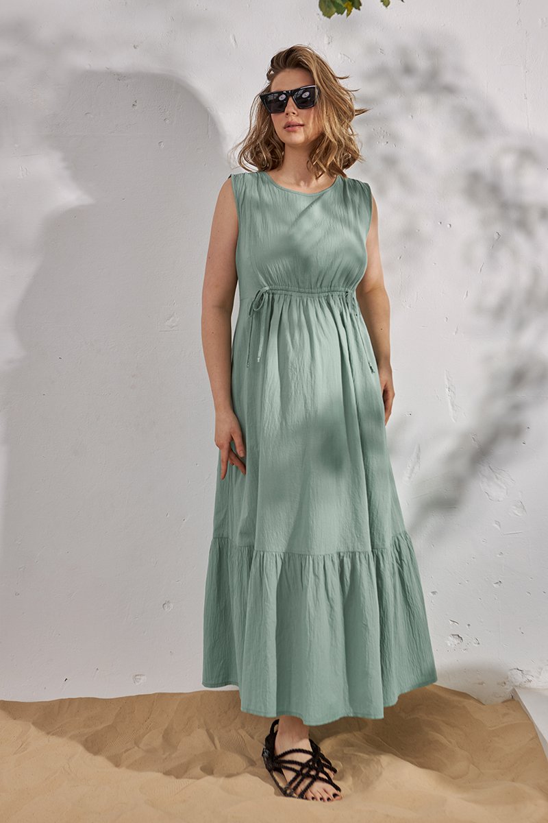 Длинное платье для беременных и кормящих Noemie зеленое