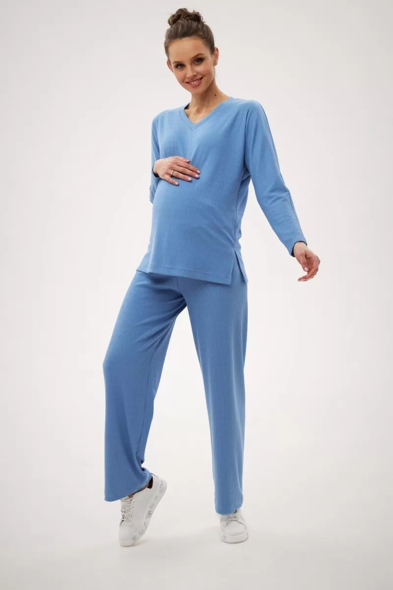 Трикотажні штани для вагітних 2184 1596 блакитні