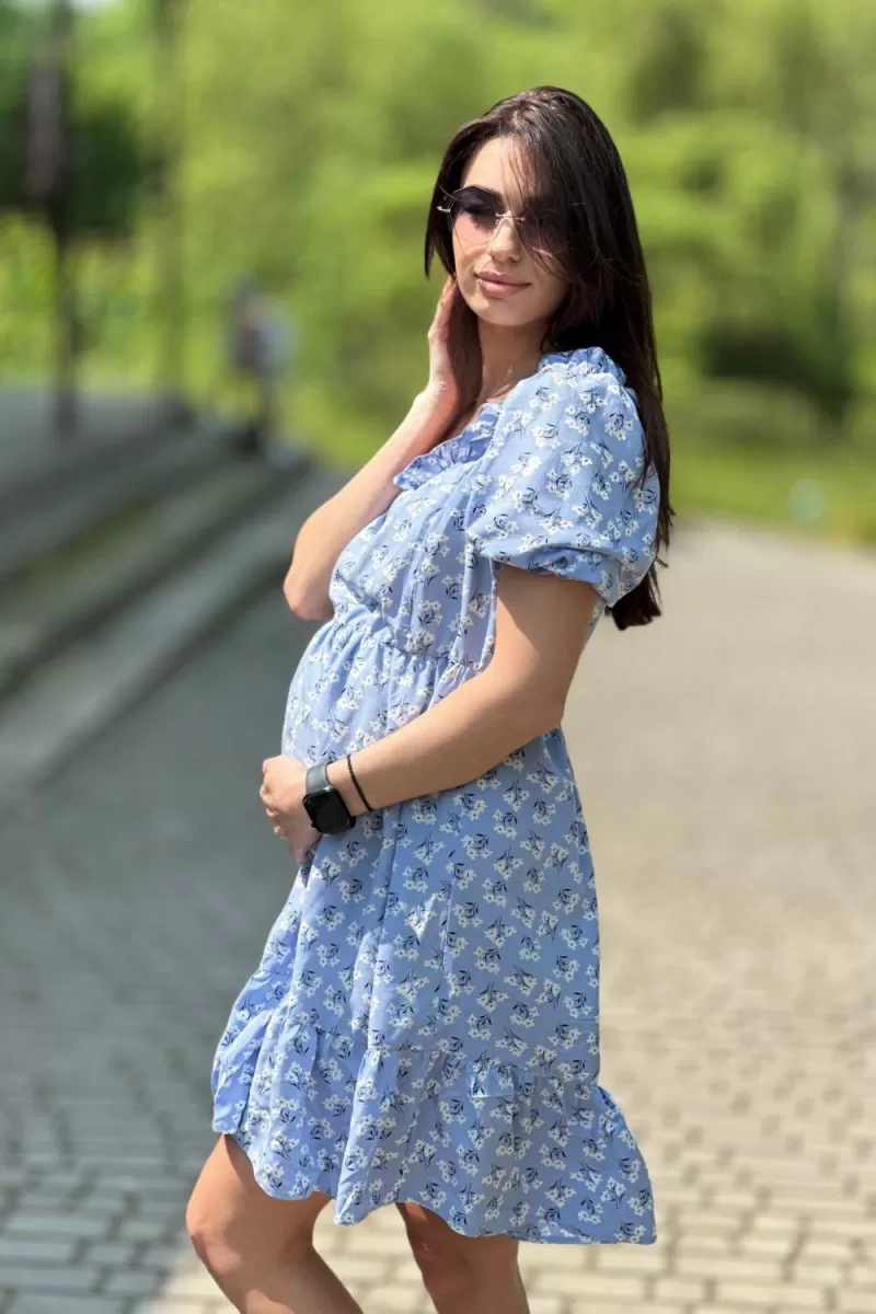 Платье для беременных и кормящих 2310 0516 голубой в цветы