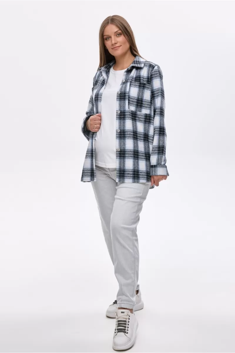 Сорочка для вагітних 2355 1254 чорно-білий з блакитним