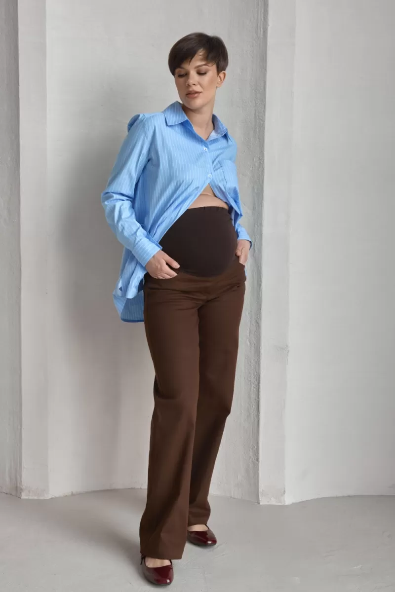 Шоколадные брюки для беременных из джинс-коттона 2529-1799