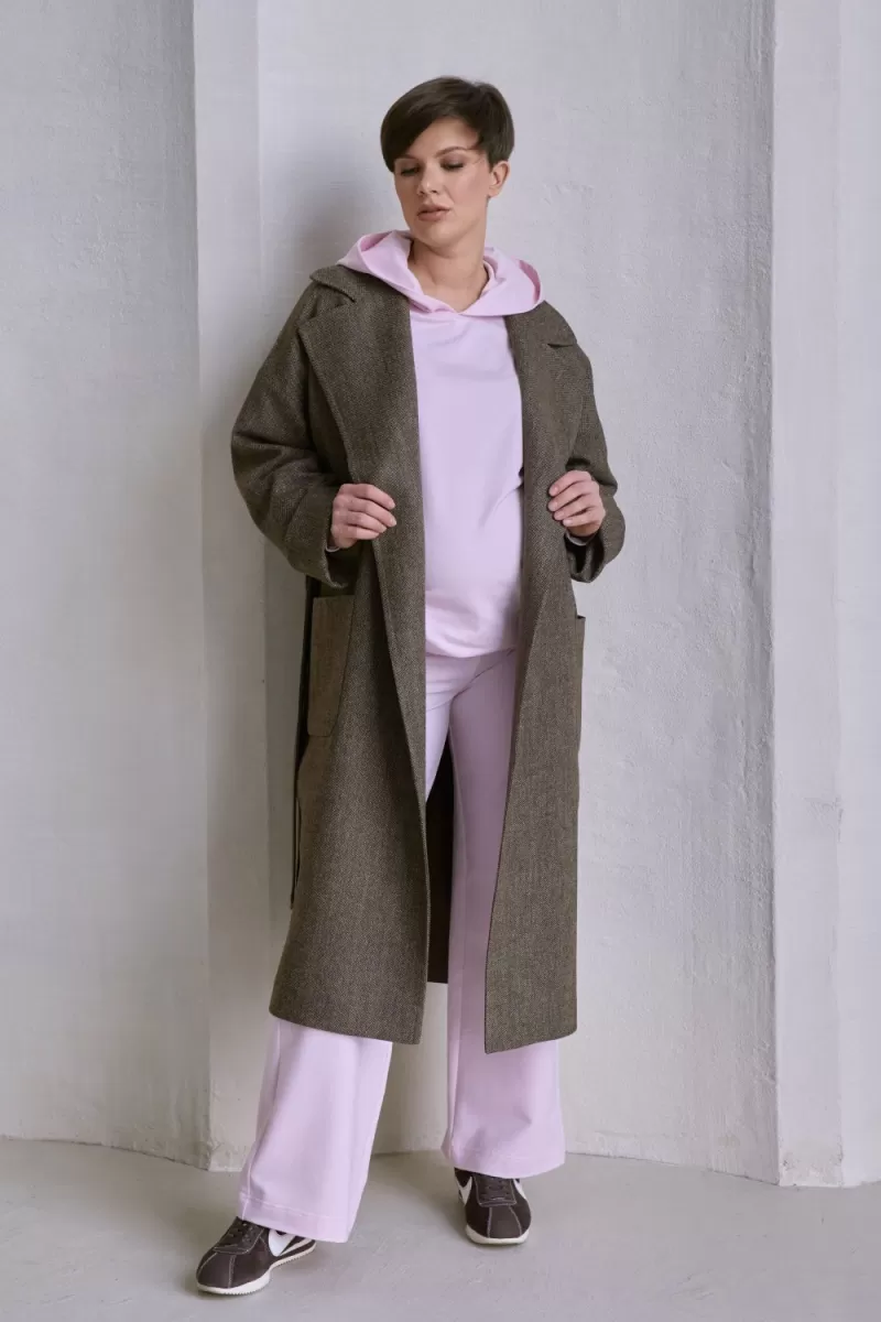 Стильное пальто для беременных 2606 1186 коричневый