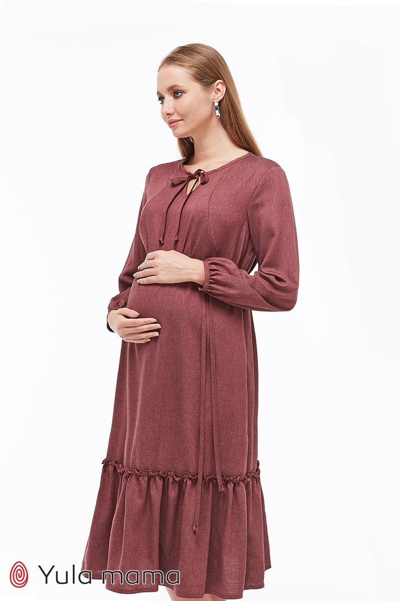 Платье миди для беременных и кормящих Monice бордовый меланж
