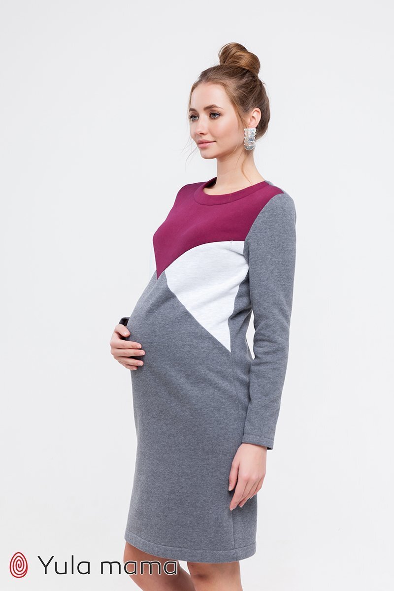 Теплое платье для беременных и кормящих Denise warm серое