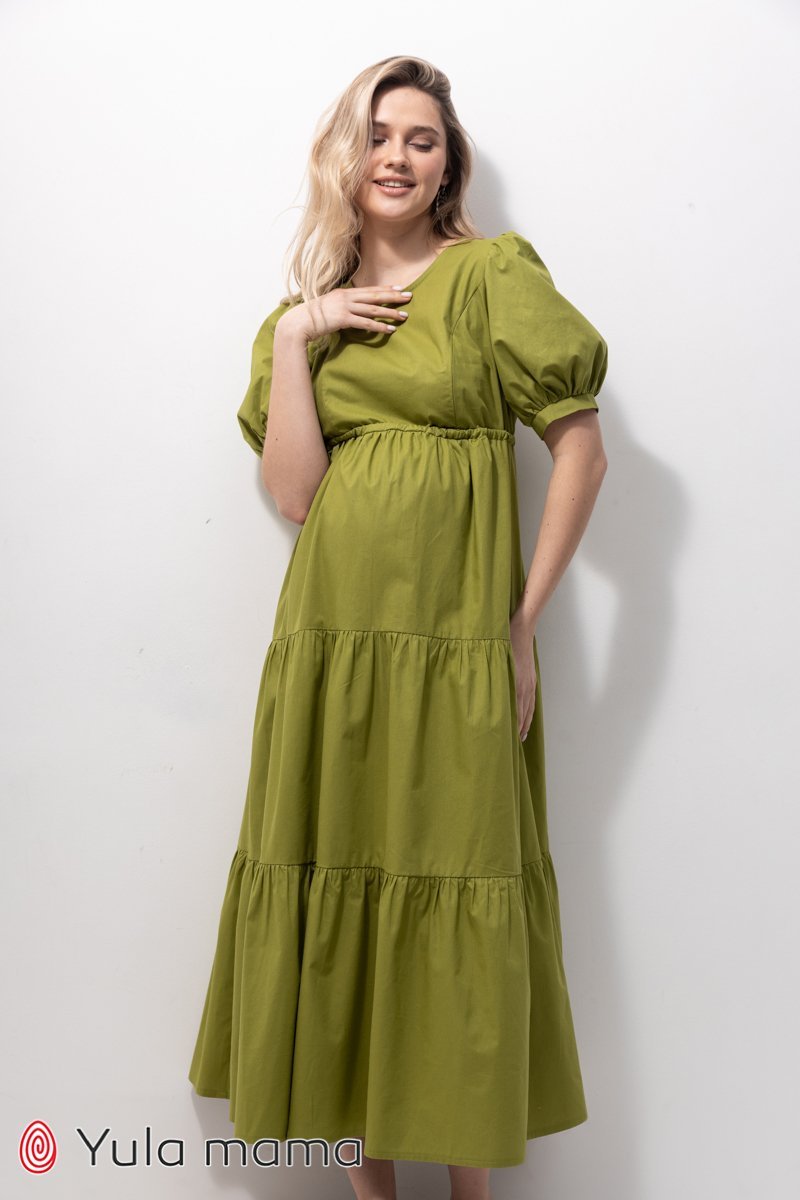 Ярусна сукня для вагітних і годуючих Paris світло-оливкова