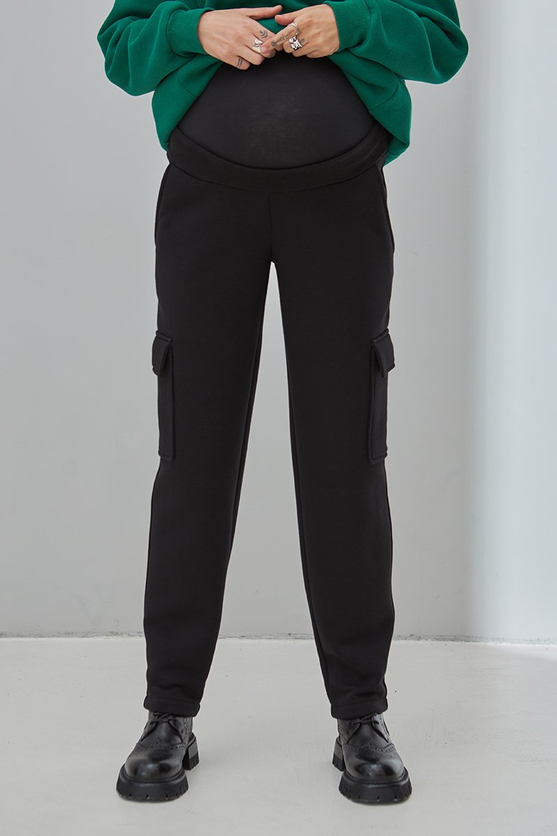 Теплі штани-карго для вагітних Kirsten чорні