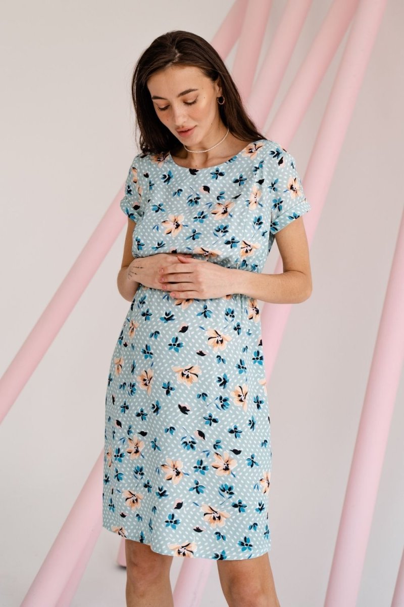 Платье для беременных и кормящих 3178604 серо-синий горох