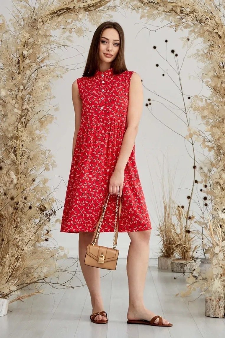 Літня сукня для вагітних і годуючих у квітку Sofia - червона