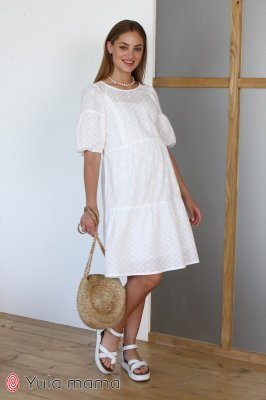 Летнее ярусное платье для беременных и кормящих Agnetta белое