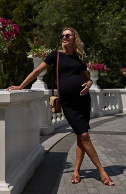 Платье в рубчик для беременных и кормящих Calp - черное