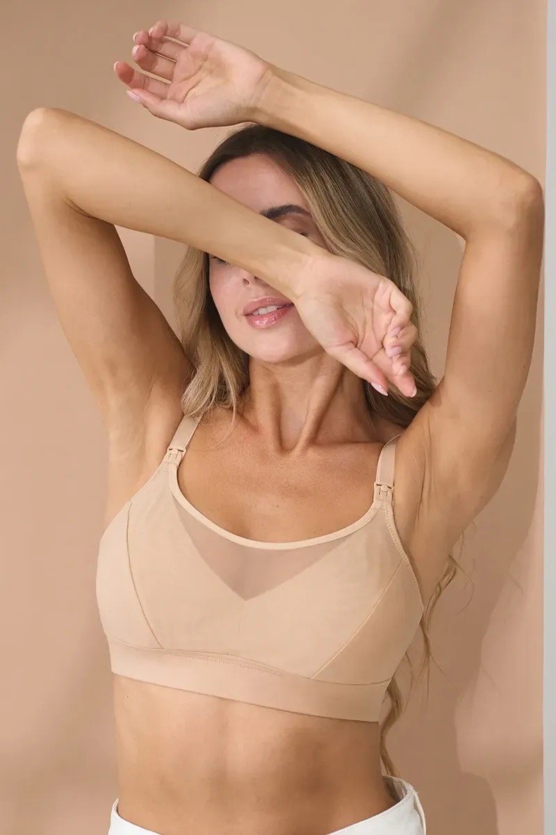 Бежевий бюстгальтер з сіткою для вагітних та годуючих Ivanna