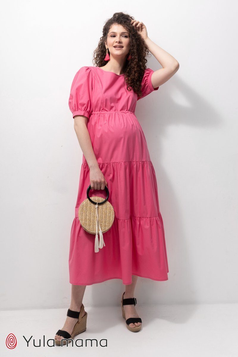 Ярусное платье для беременных и кормящих Paris розовое