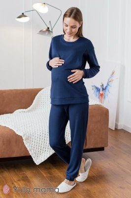 Тепла піжама для вагітних і годуючих Wendy темно-синій