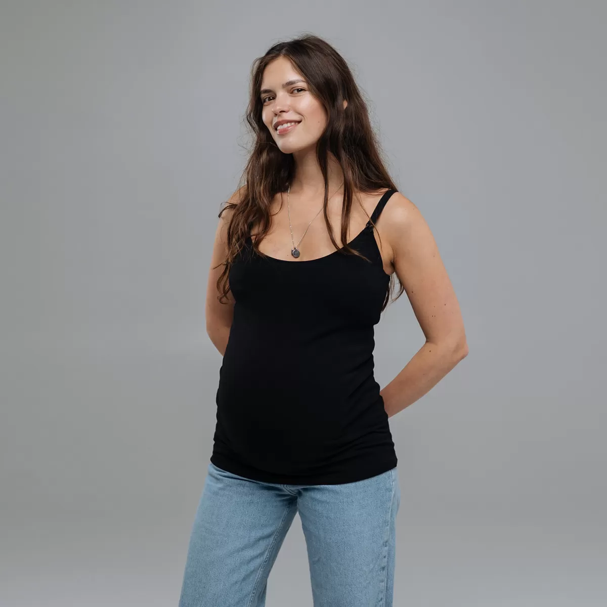 Майка для вагітних та годуючих на кліпсах - чорна