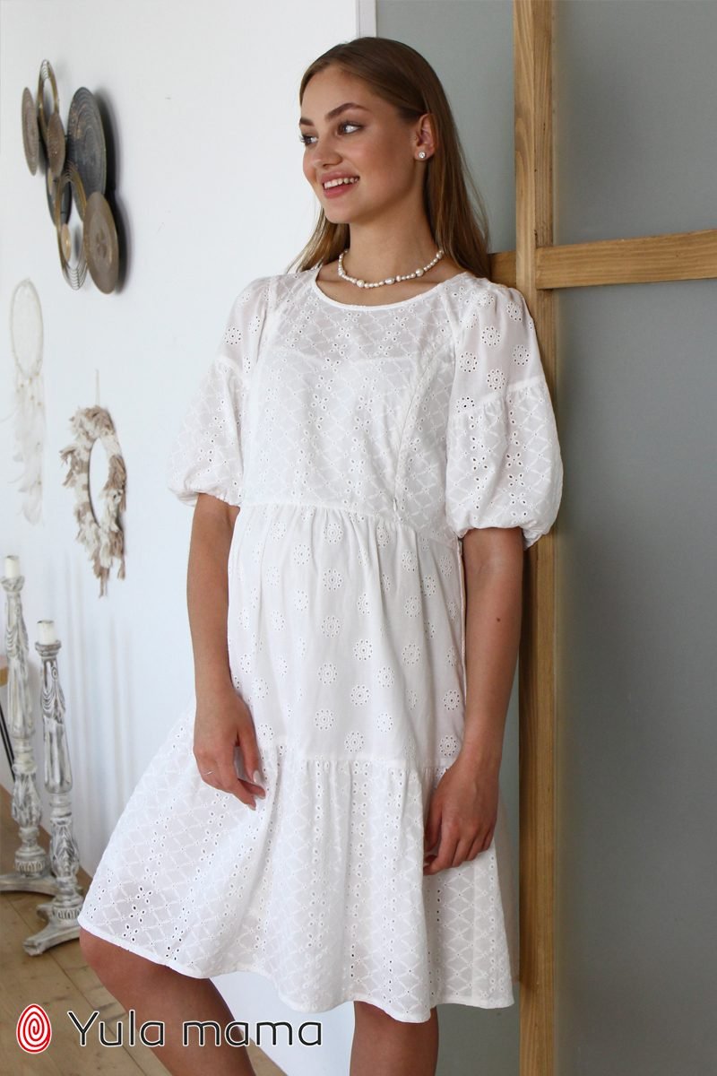 Летнее ярусное платье для беременных и кормящих Agnetta белое