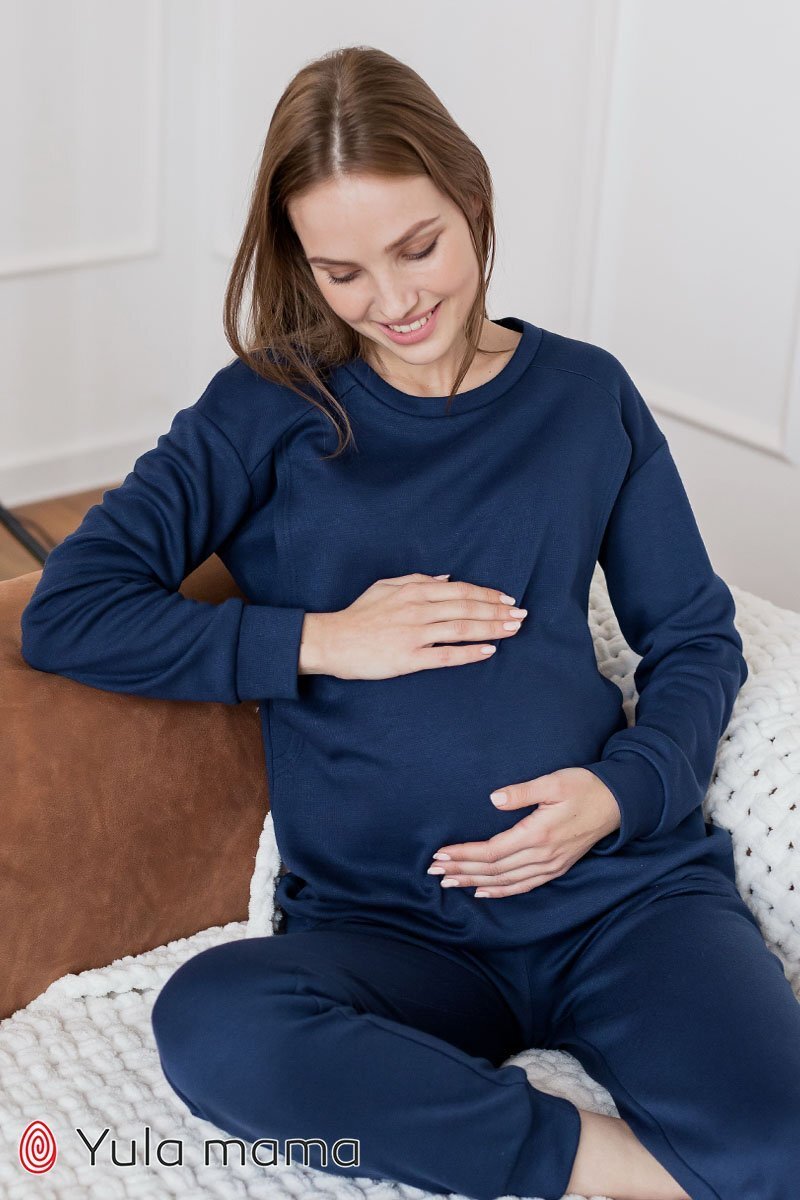 Теплая пижама для беременных и кормящих Wendy темно-синий