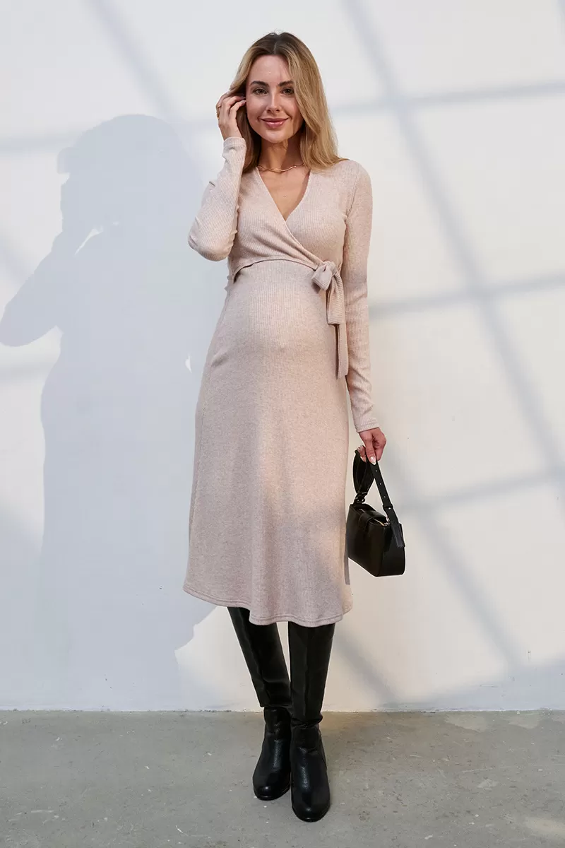 Платье для беременных и кормящих Pamela пудрово-бежевое