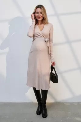 Платье для беременных и кормящих Pamela пудрово-бежевое