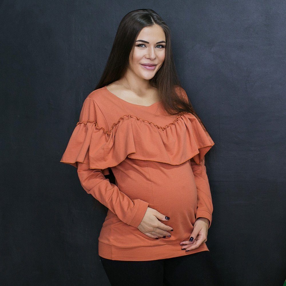 Свитшот с рюшами для беременных и кормящих Терракот