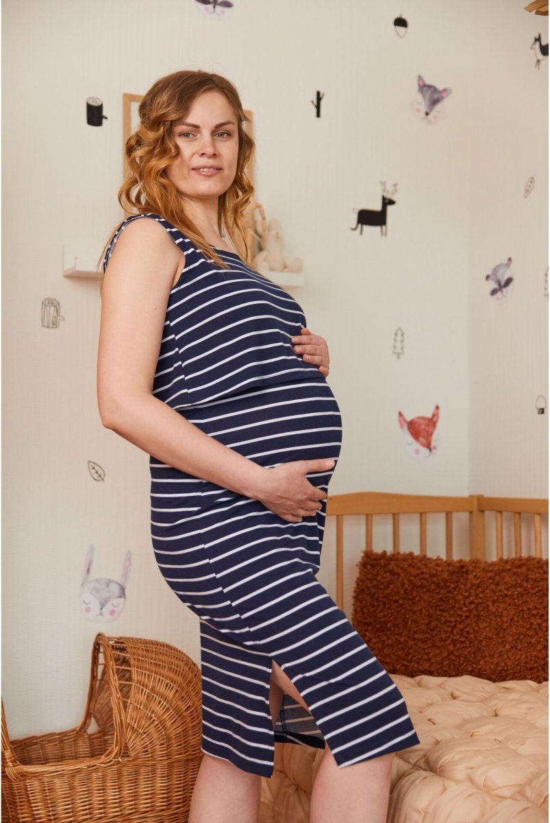 Літня сукня для вагітних та годуючих Sicilia Синя у білу смужку