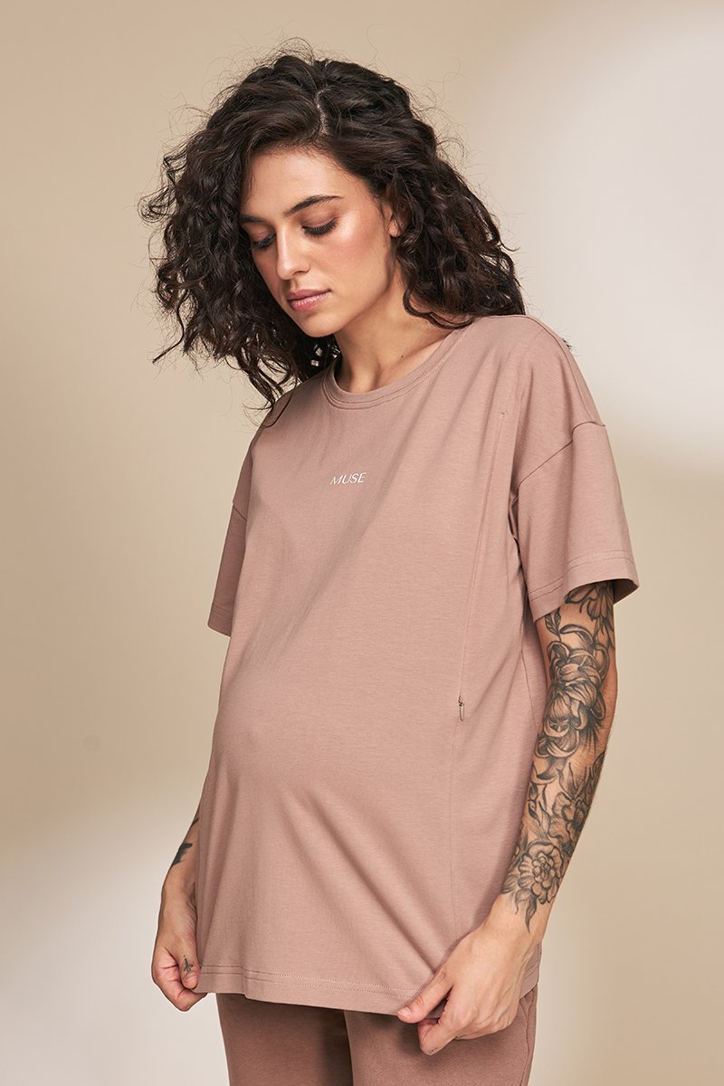 Стильна футболка для вагітних та годуючих Muse капучино