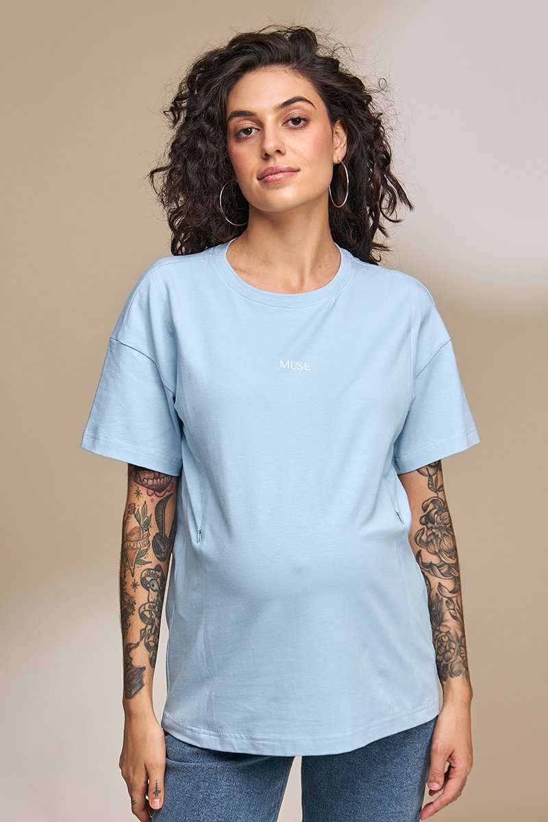 Стильна футболка для вагітних та годуючих Muse блакитний
