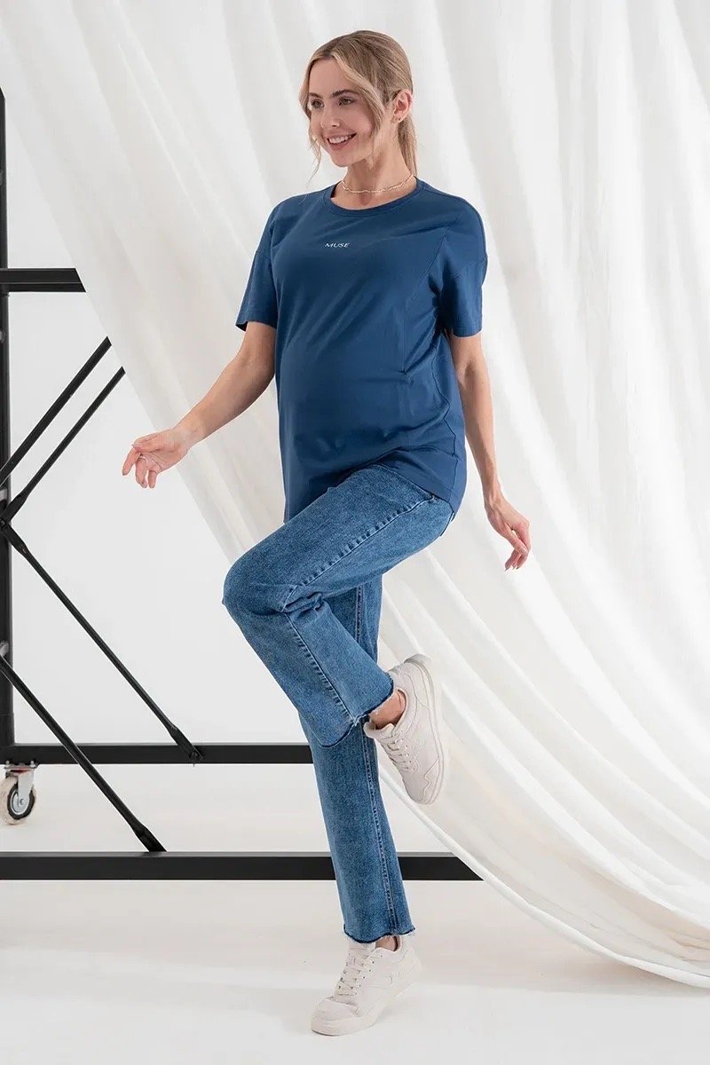 Сині прямі джинси з поясом на живіт для вагітних Tally