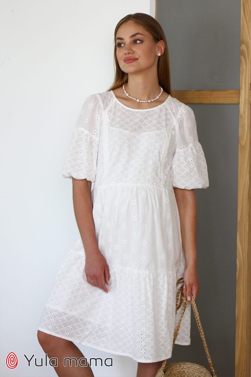 Літня ярусна сукня для вагітних та годуючих Agnetta біла