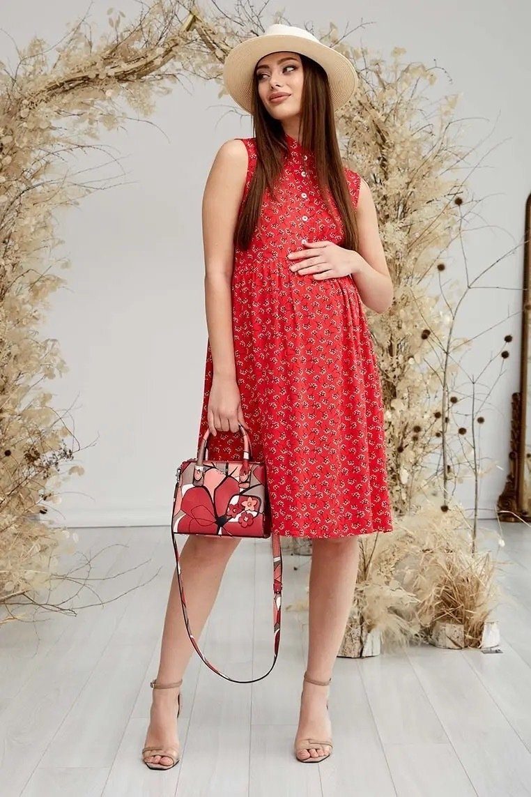 Летнее платья для беременных и кормящих в цветок Sofia - красное