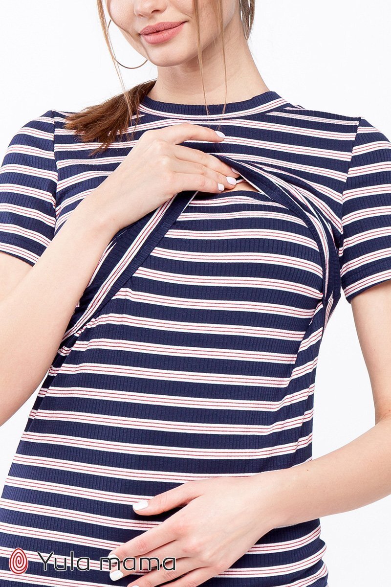 Смугаста футболка для вагітних і годуючих Zarina синьо-біла