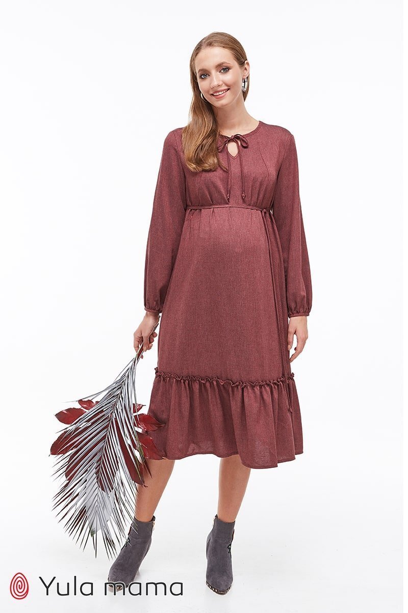 Платье миди для беременных и кормящих Monice бордовый меланж