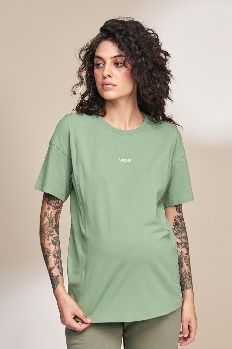 Стильна футболка для вагітних та годуючих Muse зелений