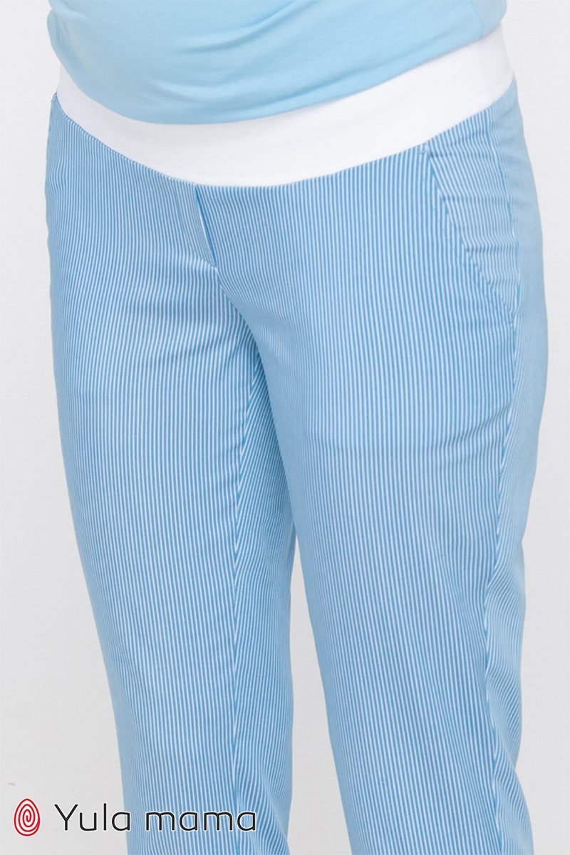 Комфортні штани для вагітних Melani біло-блакитна смужка