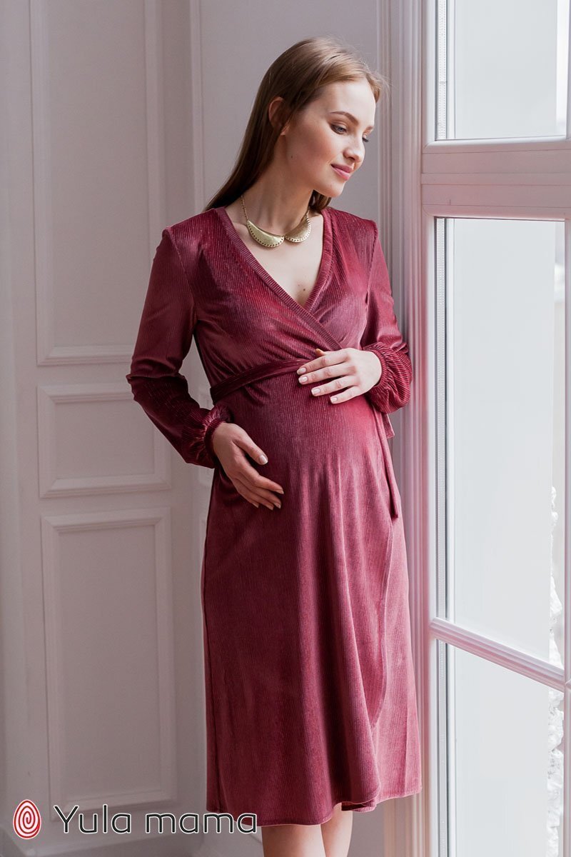 Нарядное платье на запах для беременных и кормящих Jen темная роза