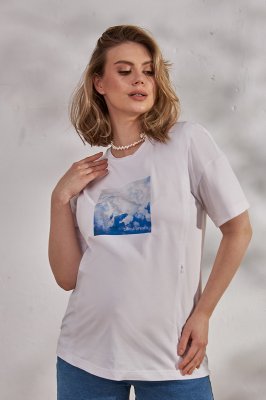 Стильная футболка для беременных и кормящих Clouds белая