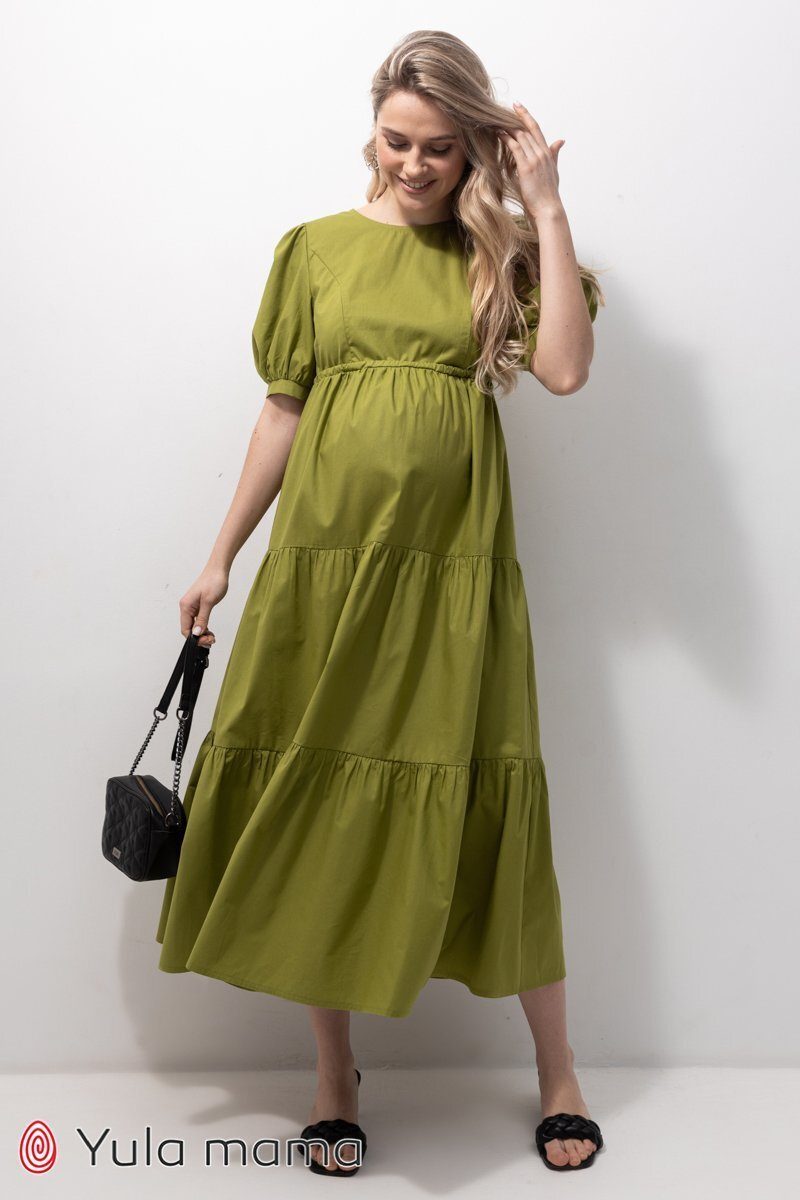 Ярусное платье для беременных и кормящих Paris светло-оливковое