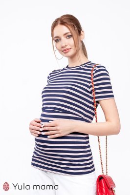 Смугаста футболка для вагітних і годуючих Zarina синьо-біла