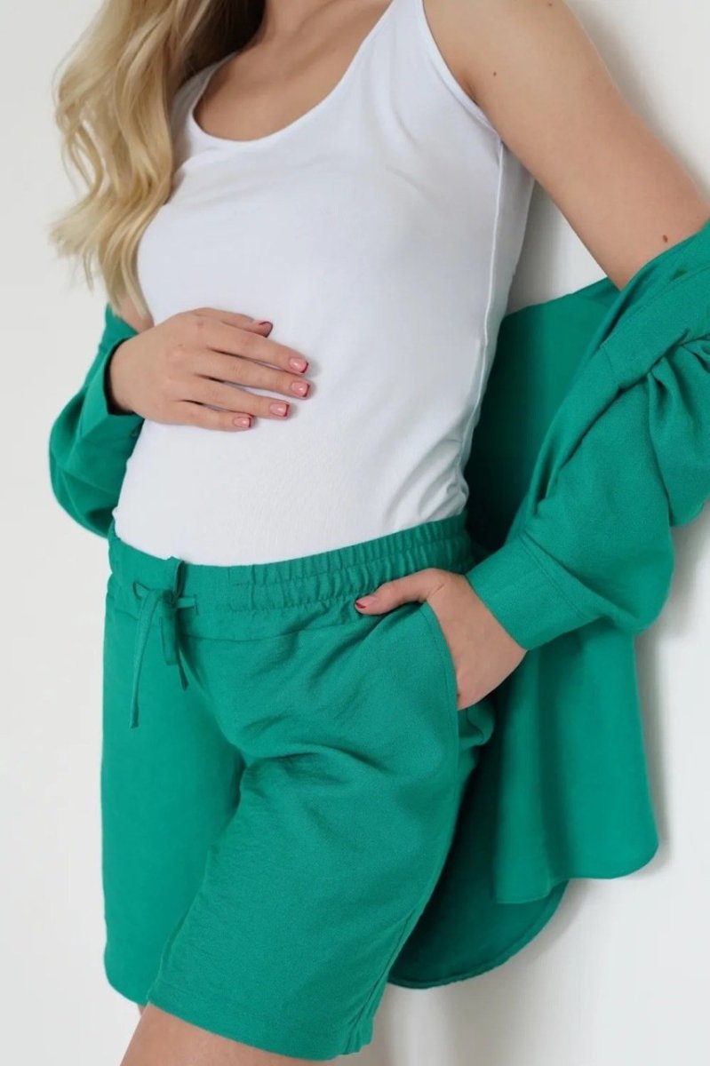 Льняний костюм для вагітних 5000711 зелений