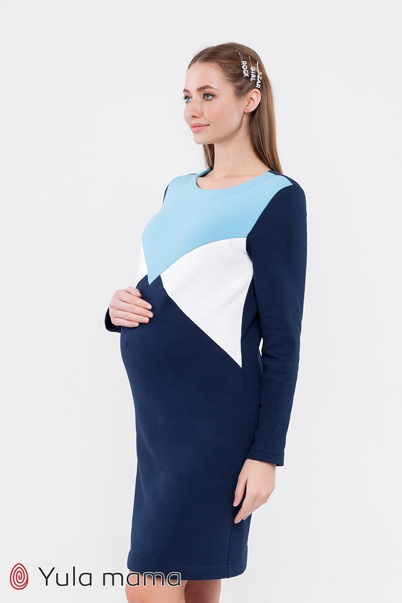 Теплое платье для беременных и кормящих Denise warm темно-синее