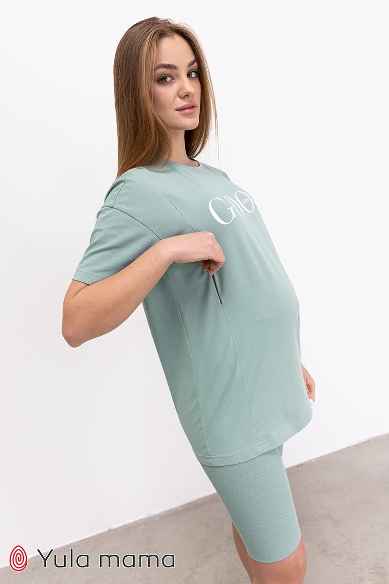 Хлопковая туника для беременных и кормящих Eva полынь