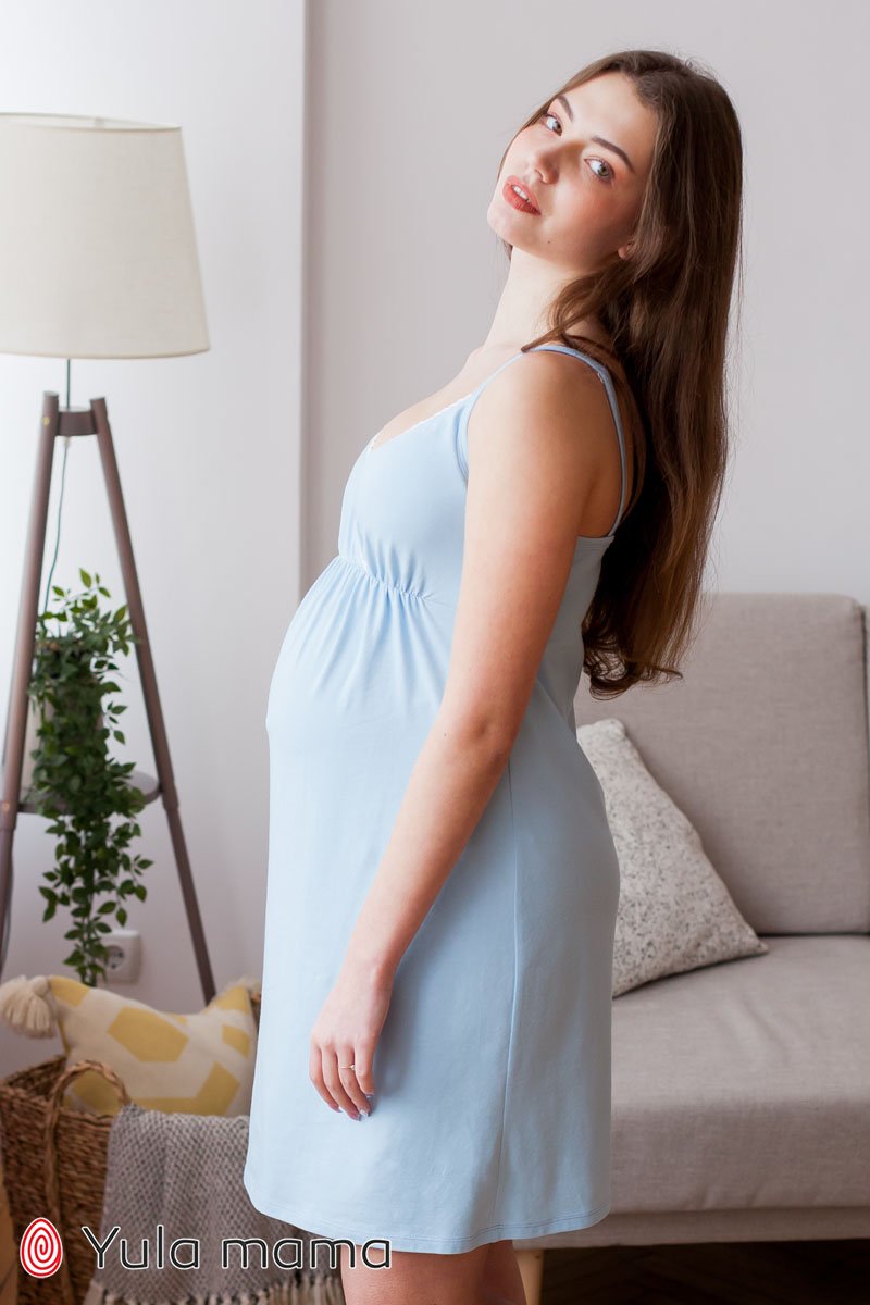 Нічна сорочка для вагітних та годуючих Viola блакитна